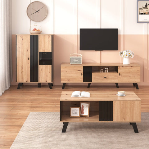 Rootz TV Cabinet - Media Console - Entertainment Unit - Ample Storage - 170cm x 40cm x 50cm - Wood & Black Design