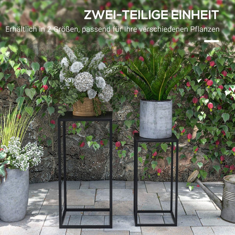 Rootz Set of 2 Industrial Style Flower Stands - Plant Stands - Black Steel - Two-tiered - Elegant Home Decor - 25cm x 25cm x 58.5cm, 31cm x 31cm x 65cm