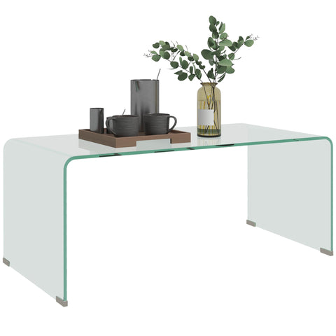 Rootz Glass Coffee Table - Living Room Table - Rectangular Transparent Table - Modern Design - Non-Slip Pads - 80cm x 45cm x 35cm
