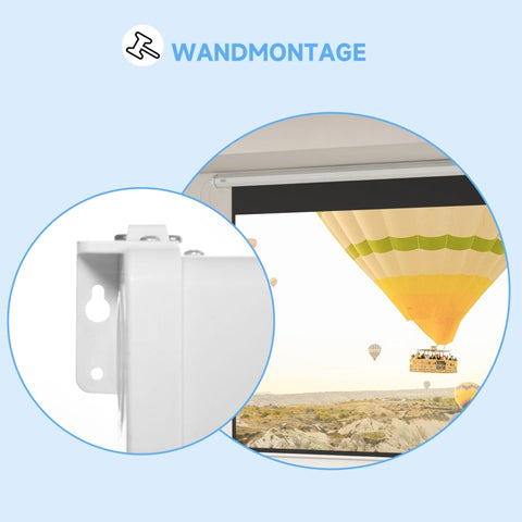 Rootz Motorized Projector Screen 16:9 - Cinema Screen - Electric Projection Screen - Wall or Ceiling Mount - Remote Control - 293.5cm x 8cm x 176cm