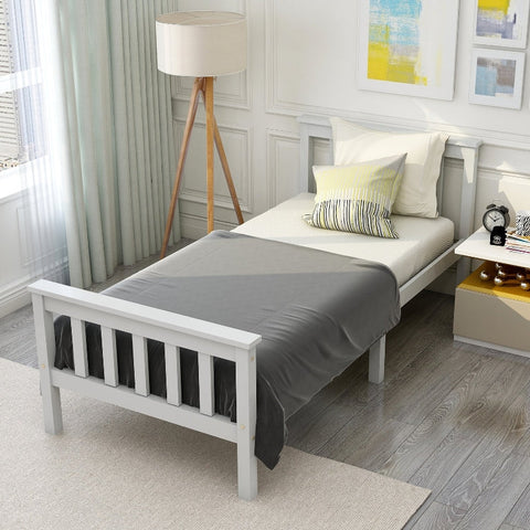 Rootz White Single Bed - Minimalist Bed Frame - Elegant Pine Bed - Durable Design - 208L x 96W x 82H cm