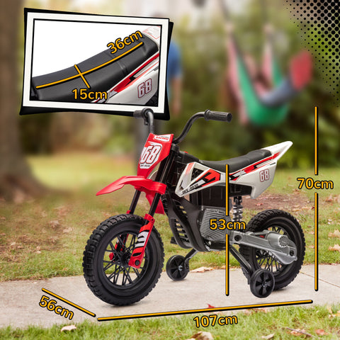 Rootz Electric Motorcycle for Kids - Motocross Bike - Kid's Dirt Bike - Stabilizers for Safety - 107cm x 56cm x 70cm