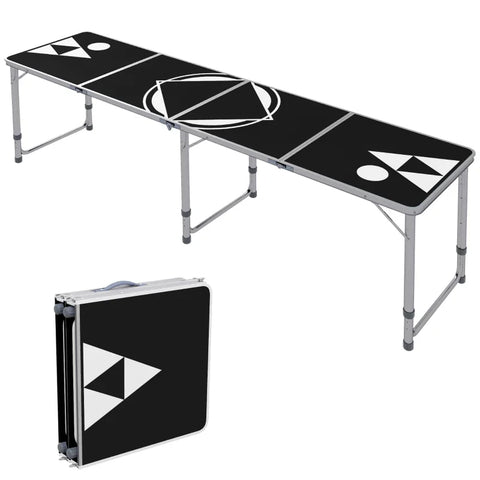 Rootz Camping Table - Folding - Lightweight Height - Adjustable Aluminum Frame - Aluminum - MDF - Black - 240 x 60 x 54/62/70cm