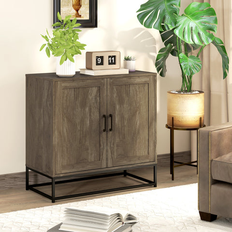 Rootz Sideboard Storage Cabinet - Buffet Table - Wooden Server - Adjustable Shelf - Brown - 80b x 40t x 78h cm