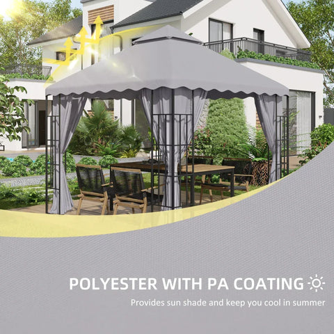 Rootz Gazebo Replacement Roof - Ventilation Canopy - Water Drainage - Holes Polyester - Light Gray - 295L x 295W cm