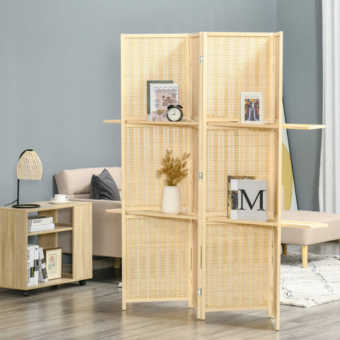 Rootz Bamboo Room Divider - Privacy Screen - Zen Partition - Foldable with Shelves - 180cm x 1.9cm x 180cm