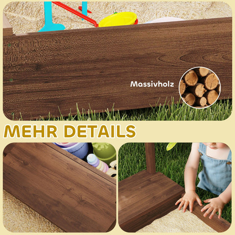 Rootz Sandpit with Canopy - Kids Play Sandbox - Childrens Play Sandpit - Benches & Storage - Protects from Sun & Mosquitoes - Brown - 142cm x 101.5cm x 131cm