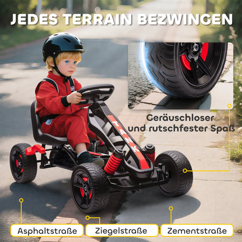 Rootz Red Gokart with Pedals - Tread Car - Children's Ride-On - Anti-Slip Wheels - Metal Frame - 59cm x 90cm x 60.5cm