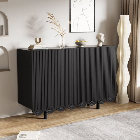 Rootz Sideboard with Teardrop Carving - Molded Doors - Buffer Hinge - Quiet Operation - 120x37.5x80.8 cm - Black