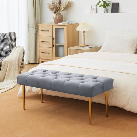 Rootz getufte bank - fluwelen look - gestoffeerde zitting - comfortabele zitting - hoge stabiliteit - 115 cm x 46 cm x 49 cm