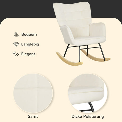 Rootz Rocking Chair - Nursing Chair - Relaxation Chair - Velvet Padding - 98cm x 71cm x 101cm