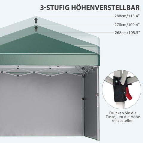 Rootz Folding Pavilion - Pop-Up Tent - Garden Gazebo - UV Protection - 3m x 3m x 2.88m - Stainless Steel Frame - Green