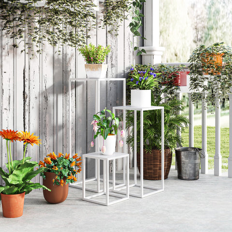 Rootz Set of 3 Stackable Plant Stands - Indoor & Outdoor - Metal Shelves - Space-Saving - 30x30x80cm, 26x26x60cm, 22x22x30cm