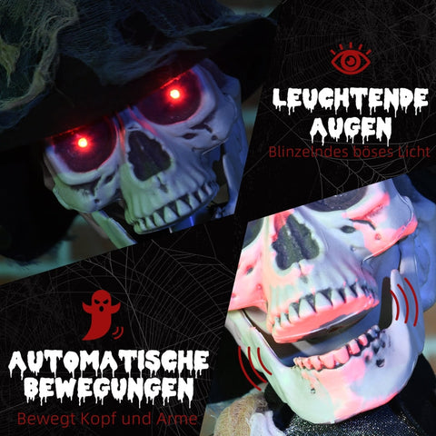 Rootz Halloween Ghost Decoration - Spooky Halloween Prop - Haunted House Decor - Motion Sensor - Sound Effects - LED Lights - 60cm x 16cm x 170cm - Polyester, PE, Plastic, Steel