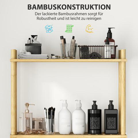 Rootz 3 Level Bathroom Shelf - Space-Saving Toilet Shelf - Bamboo Organizer - Brown - 69 x 25.5 x 181 cm