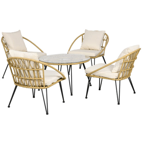 Rootz 5-Piece Boho Style Garden Seating Set - Outdoor Dining Set - Patio Furniture - Durable Construction - Comfortable Seating - Stylish Design - Table: Ø82 x 50H cm, Chairs: 72W x 72D x 75H cm