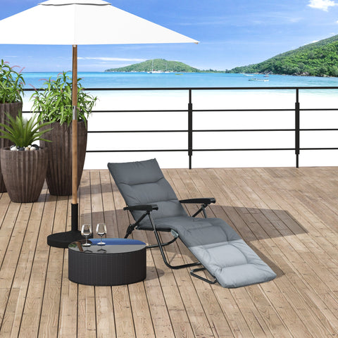 Rootz Folding Sun Lounger - Adjustable Recliner - Outdoor Lounger - High Comfort, 153cm x 58.5cm x 89cm - Steel & Polyester Grey