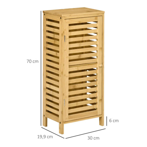 Rootz Bathroom Cabinet - Slatted Door - Adjustable Shelf - Natural Bamboo - 30x19.9x70 cm
