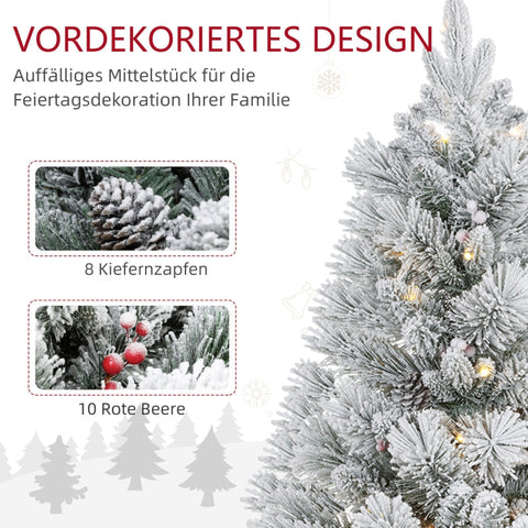 Rootz 2 Piece 90cm Christmas Tree Set - LED Lights - Artificial Snow - Red Berries and Pine Cones - Battery Operated - 55cm x 90cm