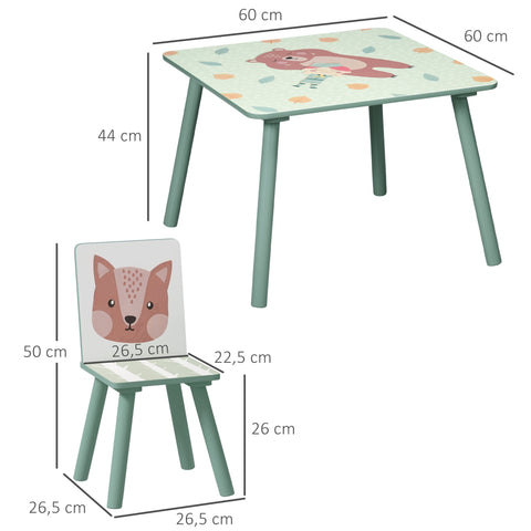 Rootz Kids Table & Chair Set - Children's Furniture - Playroom Seating - Safe Design - Table: 60x60x44cm, Chair: 26.5x26.5x50cm