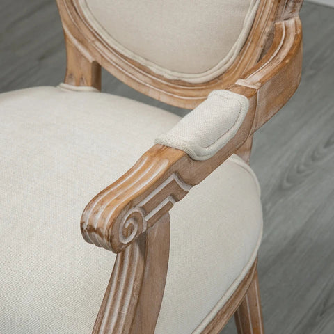 Rootz Kitchen Chair In Antique Design - Breathable Cover - Linen Look - Solid Wood Frame - Imitation Linen - Cream White - 56 x 54 x 96cm