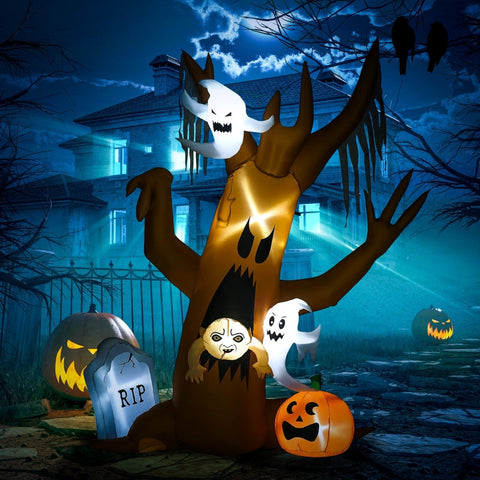 Rootz 8ft Ghost Tree Halloween Decoration - Inflatable LED Lighted Yard Decor - Spooky Outdoor Display - Easy Setup - Weather-Resistant Polyester - 200cm x 90cm x 240cm