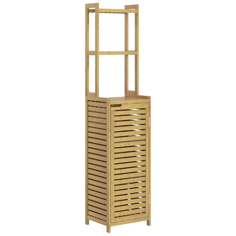 Rootz Bathroom Shelf - Toilet Shelf - 3 Shelves - 1 Cabinet - Water Resistant - Bamboo - Natural - 38.5 cm x 33 cm x 170 cm