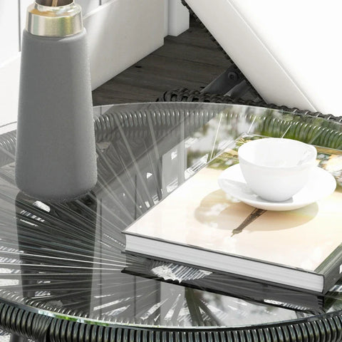 Rootz Garden Table - Boho Style - Outdoor Side Table - PE Rattan - Tempered Glass - Weather Resistant - Black - 50cm x 50cm x 50cm