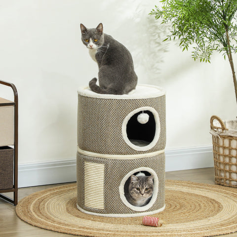Rootz Cat Tower 3 Tier - Cat House - Condo - Plush Comfort - Ø40 x 56H cm - Brown