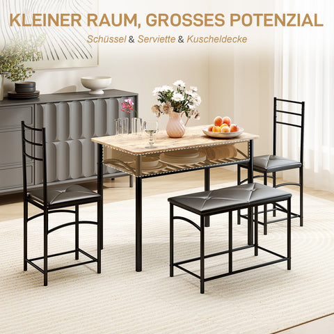 Rootz 4-Part Dining Room Set - Space-Saving Furniture - Compact Dining Set - Comfort Seating - 100cm x 60cm x 74.5cm Table