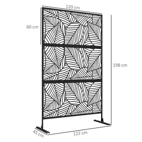 Rootz Wind Protection Panel - Decorative Screen - Metal Outdoor Partition - Leaf Pattern - Enhances Privacy - 122cm x 45cm x 198cm