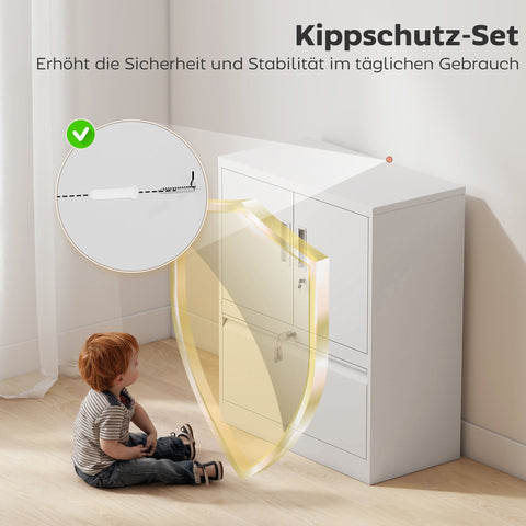 Rootz Filing Cabinet - Office Cabinet - Steel Storage Locker - Lockable Organizer - Secure Storage - White - 80 x 40 x 95 cm