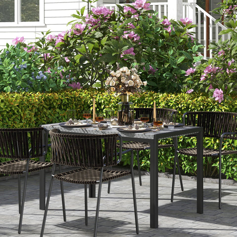 Rootz Rectangular Garden Table - Outdoor Dining Table - Metal with Rattan Effect - Elegant & Durable Design - 120cm x 70cm x 72cm