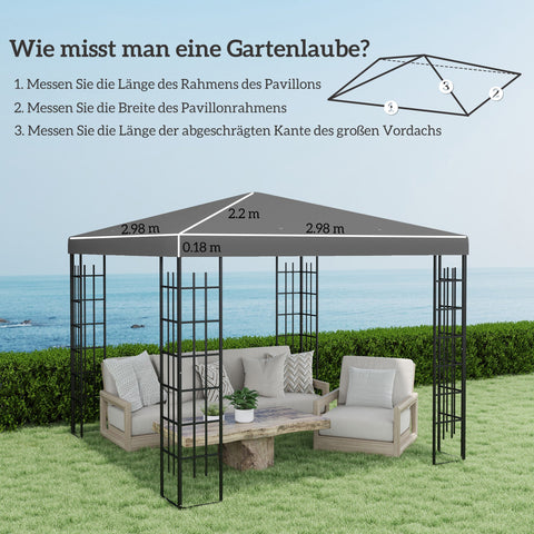 Rootz 3x3m Replacement Gazebo Tarpaulin - Pavilion Roof - Gazebo Canopy - UPF30+ Protection - 298cm x 298cm - Water Drain Holes