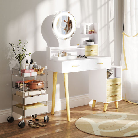Rootz Dressing Table Set with Mirror - Vanity Table - Hairdressing Table - LED Lighting - 100cm x 44cm x 137cm