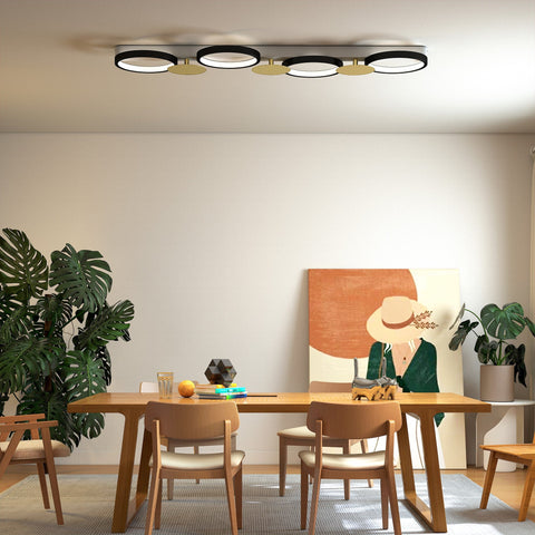 Rootz LED Ceiling Light - Living Room Lamp - Flush Mount Fixture - Remote Dimming - Modern Black + Gold - 100x31x7cm - 38W 1500LM 3000K-6500K