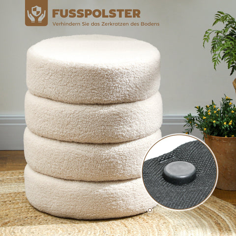 Rootz Round Stool - Footrest - Ottoman - Supports Up to 120kg - φ40 x 45H cm - White Teddyfleece