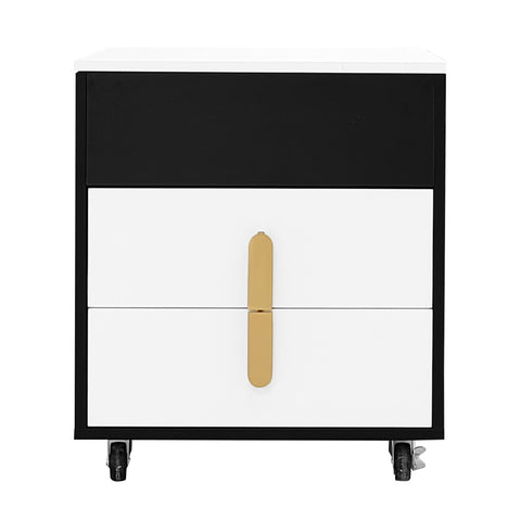 Rootz Bedside Table - Nightstand - Liftable Table - USB Charging - 74×40.2×71cm - Black+White