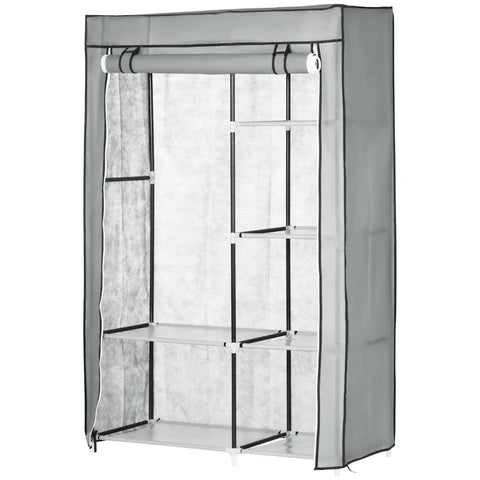 Rootz Fabric Cabinet - Cloth Cabinet - Closet Storage Solution - 6 Shelves - 1 Clothes Rail - Cupboard - Gray - 103L x 43W x 162.5H cm