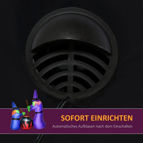 Rootz Inflatable Witch Cauldron Figure - Halloween Air Figure - LED Lighted Witch Decoration - Quick Setup - Durable Polyester - 170x60x180 cm