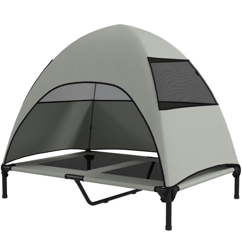 Rootz Outdoor Elevated Dog Bed with Roof - Pet Canopy Cot - Raised Dog Lounger - Sun Protection - 106 x 76 x 99 cm - Grey