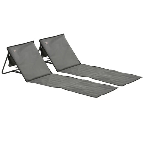 Rootz Beach Lounger - Folding Adjustable - Backrest Side Pocket - Soft Padding - Steel Frame - Polyester - Gray - 142L x 51W x 40H cm