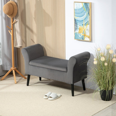 Rootz Upholstered Storage Bench - Elegant Seating - Velvet Look Fabric - Breathable Comfort - 111.5cm x 41cm x 65cm - Dark Gray