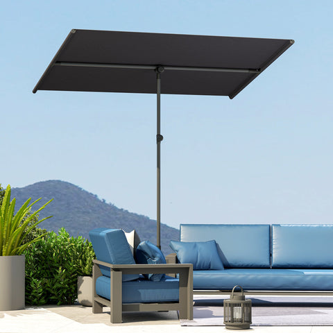 Rootz Parasol Garden Umbrella - Sunshade - Outdoor Canopy - 180° Rotatable - 150x205cm - Black- UV Protection UPF 50+