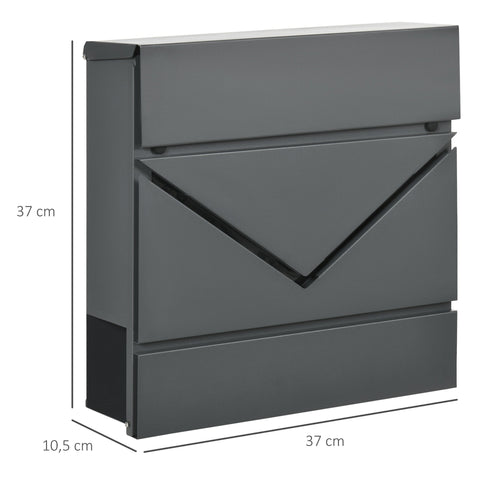 Rootz Mailbox with Lid - Secure Mail Holder - Galvanized Steel Postbox - Includes Newspaper Holder - Lockable - 37cm x 10.5cm x 37cm - Grey