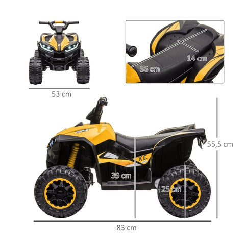 Rootz Kids Electric Quad - Ride on 4 Wheeler - Yellow + Black - LED Headlights - MP3 Player - 83cm x 53cm x 55.5cm