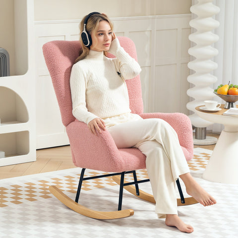 Rootz Rocking Chair - Cozy Armchair - Velvet Wingless Chair - Thick Padding - 70cm x 94cm x 100cm