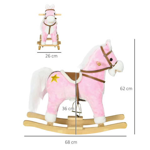Rootz Rocking Horse - Saddle With Stirrups - Sound Effects - Music - Plush Body - Metal Frame - Up To 30 Kg - Pink - 68cm x 26cm x 62cm