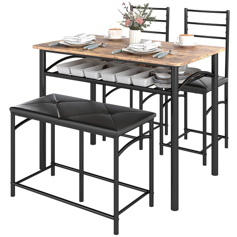 Rootz 4-Part Dining Room Set - Space-Saving Furniture - Compact Dining Set - Comfort Seating - 100cm x 60cm x 74.5cm Table