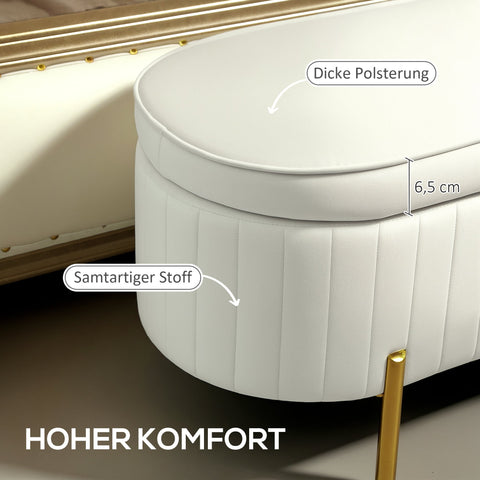 Rootz Storage Bench with Hinged Lid - Upholstered Seat - Velvet Fabric - 19 Gallons Storage - 108cm x 43.5cm